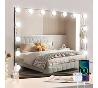 FENCHILIN Hollywood Vanity Cosmetic Mirror For Makeup with Lights, Type-C and USB Output Port, 15 Bulbs 3 Lighting Modes Tabletop and Wall Mounted, Black