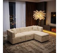 Fenchilin L-Shaped Corner Sofa With Movable Storage Ottoman Sectional Couch For Living Room Beige