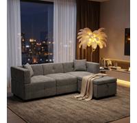 Fenchilin L-Shaped Corner Sofa With Movable Storage Ottoman Sectional Couch For Living Room Grey