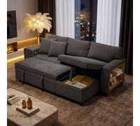 Fenchilin L-Shaped Pull-Out Sofa Bed With Reversible Chaise Side Storage 2 Ottomans Grey