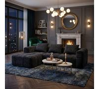 Fenchilin Modular Sectional L-Shaped Sofa Couch Chenille With Side Pockets Black