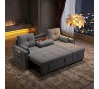Fenchilin Sofa Bed With Pull-Out Sleeper Reversible Chaise Drop-Down Cup Holder Side Pockets Grey
