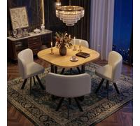 Fenchilin Space Saving Dining Table And 4 Chairs Set Mdf Tabletop + Metal Legs + Linen Seats