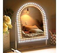 FENCHILIN Vanity Mirror with Lights Arched Hollywood Makeup Mirror with Lights Lighted 360° Rotation 3 Lighting Modes 10X Magnifying for Dressing Table 25x36 cm