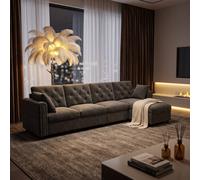 FENCHILIN Velvet L-Shaped Sectional Sofa with Reversible Chaise, Pockets in Grey FENCHILIN Grey