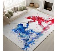 Fencing Duel Machine Washable Rugs Living Room 50 cm x 80 cm Vibrant Modern Rugs for Bedroom Red Blue Area Rug for Various Room Lounge Short Pile Floor Carpe