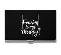 Fencing is My Therapy Business Card Wallet Credit Card Holder Metal Square Small Pocket Purse