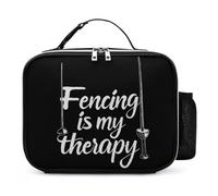 Fencing Is My Therapy Reusable Insulated Lunch Bag Tote Handbag Leather Portable Cooler Bags for Men Women