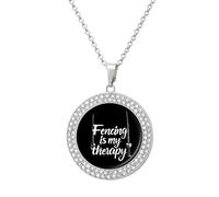Fencing Is My Therapy Round Pendant Necklace Diamond Edging Brilliant Personalized Jewelry Gifts for Women Silver-style