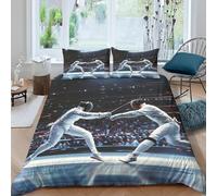 Fencing King Duvet Cover Set 3D Print Sports Theme Bedding Double Bed Set Ultra Soft Microfiber Quilt Cover 230x220 cm with 2 Pillowcases 50x75 cm with Zipper for Bedroom D-759