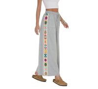 Fenclushy Womens Wide Leg Pants Stretch Casual Drawstring Waist Loose Lounge Sweatpants Crochet Panel Pant with Pocket, Grey, XL