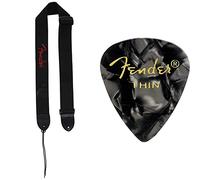 Fender 2" Black Polyester Guitar Strap With Red Logo & 351 Shape Premium Guitar Picks - Thin Black Moto (12 Pack)