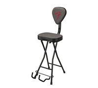 Fender 351 Padded Guitar Seat & Stand Combo with Footrest | Collapsible guitar stool with stand, removable backrest, footrest, padded seat, musician practice chair, guitar accessories