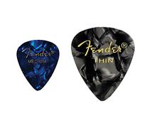 Fender 351 Shape Premium Picks - Blue Moto - Medium - 12 Count Pack & 351 Shape Premium Guitar Picks - Thin Black Moto (12 Pack)