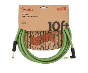 Fender 990910062 Festival - Hemp Instrument Cable - 10 ft (3m) - STR/ANG - Green