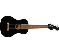 Fender Avalon Tenor Ukulele for Adults and Kids, Basswood Construction, Walnut Fingerboard, Classic Fender Stratocaster Headstock, in Black