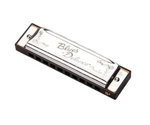 Fender Blues Deluxe Diatonic Harmonica, B-flat | 10-hole diatonic harmonica, ideal for blues & folk, includes case, responsive reeds, beginner-friendly, rich tone