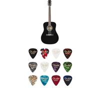 Fender CD-60 Dreadnought V3 DS Acoustic Guitar (Black, Walnut Fretboard) Bundle with Medium Gauge 351 Celluloid Picks (12-Pack), Perfect for Beginners