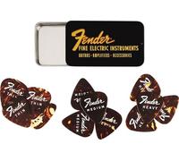 Fender® Fine Electric Pick Tin Picks in Collector's Tin - Pack of 12 - Celluloid - 351 Shape - 3 Thicknesses - Tortoise Shell