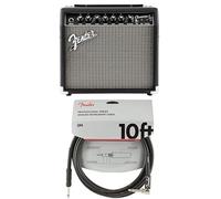 Fender Champion 25W Combo Amp II Bundle (Black/Silver) + 10ft Professional Instrument Cable, Angled, Nickel-Plated, Durable PVC