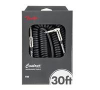 Fender Contour Coiled Guitar Cable, 30ft, Straight/Angled, Black | Coiled instrument cable, oxygen-free copper, low noise, nickel-plated 1/4" jacks, straight/angled ends, 30ft