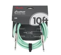 Fender Contour Series Instrument Cable Straight 10ft Sea Foam Green | Low-noise shielding, 90% oxygen-free copper, nickel-plated 1/4" jacks, live performance, electric guitar, bass
