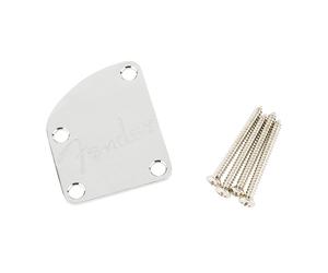 Fender Contoured Heel Neck Plate w/ Spaghetti Logo Elite/Deluxe Style (Chrome)