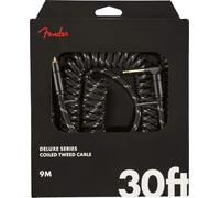 Fender Deluxe Coil Instrument Cable, Tweed, Black, 30ft (9M) | Coiled guitar lead, 30ft stretch, ideal for live performance, robust tweed jacket, straight connectors, low noise