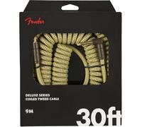 Fender Deluxe Coiled Instrument Cable, Tweed, 30ft (9M) | Coiled guitar lead, 30ft stretch, vintage tweed finish, low-noise signal, live performance & studio use, straight connectors