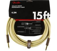 Fender Deluxe Instrument Cable, Gold-Plated Jacks, Straight, 15ft | 99% oxygen-free copper, 24K gold-plated 1/4" jacks, low noise, durable tweed jacket, guitar cable for stage and studio