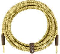 Fender Deluxe Instrument Cable, Gold-Plated Jacks, Straight, 15ft | 99% oxygen-free copper, 24K gold-plated 1/4" jacks, low noise, durable tweed jacket, guitar cable for stage and studio