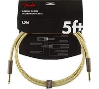 Fender Deluxe Instrument Cable Straight Tweed 5ft | Electric guitar lead, 5ft short cable, tweed woven jacket, straight connectors, low noise, durable build