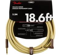 Fender Deluxe Instrument Cable Tweed 18.6ft Straight/Angled Gold | 99% oxygen-free copper, 24K gold-plated 1/4" jacks, low noise, live performance, studio, straight/angled