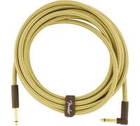 Fender Deluxe Instrument Cable, Tweed, Straight/Angled, 15ft | Premium guitar cable, 99% oxygen-free copper, 24K gold-plated 1/4" jacks, low noise, electric guitar, bass, keyboard