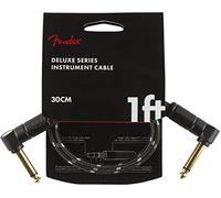 Fender Deluxe Patch Cable, Angled, Guitar & Pedalboard, 1ft, Black Tweed | Short angled patch cable for pedalboard, effects pedals, guitar cables, durable black tweed jacket, low-profile connectors