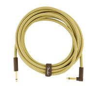 Fender Deluxe Instrument Cable, Tweed, Straight/Angled, 15ft | Premium guitar cable, 99% oxygen-free copper, 24K gold-plated 1/4" jacks, low noise, electric guitar, bass, keyboard