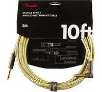 Fender Deluxe Series Instrument Cable 10ft ,3m, Braided Shielding and 24K Gold Plated Connectors for Lossless, Pure Sound, Straight,Angled Jack, Tweed