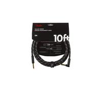 Fender Deluxe Series Instrument Cable 10ft,3m, Braided Shielding and 24K Gold Plated Connectors for Lossless, Pure Sound, Straight,Angled Jack, Black