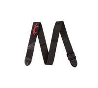 Fender Embroidered Logo Guitar Strap, 2" wide Polyester with Reinforced Leather Ends and Convenient Pick Storage Pocket, Black/Red