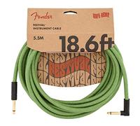 Fender Festival Hemp Instrument Cable, Straight/Angled, Green, 18.6ft | Eco-friendly hemp outer braid, straight to angled jack, 18.6ft, ideal for gigging guitarists, durable, low-noise signal