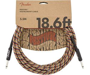 Fender Festival Instrument Cable, Straight, Pure Hemp, Rainbow, 18.6ft | Electric guitar cable, straight, rainbow design, pure hemp, eco-friendly, ideal for gigging, 18.6ft