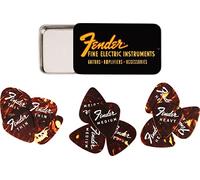 Fender® Fine Electric Pick Tin Picks in Collector's Tin - Pack of 12 - Celluloid - 351 Shape - 3 Thicknesses - Tortoise Shell