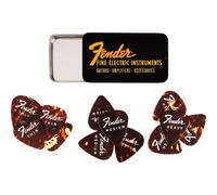 Fender Fine Electric Pick Tin Picks in Collector's Tin - Pack of 12 - Celluloid - 351 Shape - 3 Thicknesses - Tortoise Shell