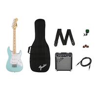 Fender FSR Squier Electric Mini Stratocaster Electric Guitar Pack, Daphne Blue, Ideal For Guitar Beginners. Includes Amp, Cable, Strap, Picks and Clip-On Tuner.