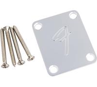 Fender guitar neck plate 4 bolt vintage style F logo chrome with screws