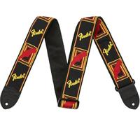 Fender Guitar Strap Monogrammed 2'' Black / Yellow / Red | Woven Fender logo, polyester body, leather ends, 2-inch wide, fits electric and acoustic guitars, durable, adjustable