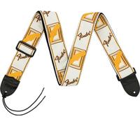 Fender Guitar Strap Monogrammed 2'' White / Brown / Yellow | 2" wide woven strap, suits electric & acoustic guitars, adjustable length, beginner-friendly, durable monogrammed design