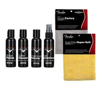 Fender 6-Piece Guitar Care Kit with Custom Shop Deluxe Guitar Care System 4 Pack, Super-Soft Dual-Sided Microfiber Cloth, Fender Factory Microfiber Cloth