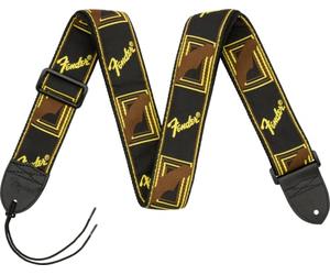 Fender Monogrammed Woven Guitar Strap, Leather Ends, 2", Black/Yellow