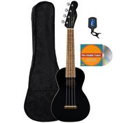 Fender Monterey Concert Ukulele - Black Bundle with Gig Bag Tuner and Austin Bazaar Instructional DVD